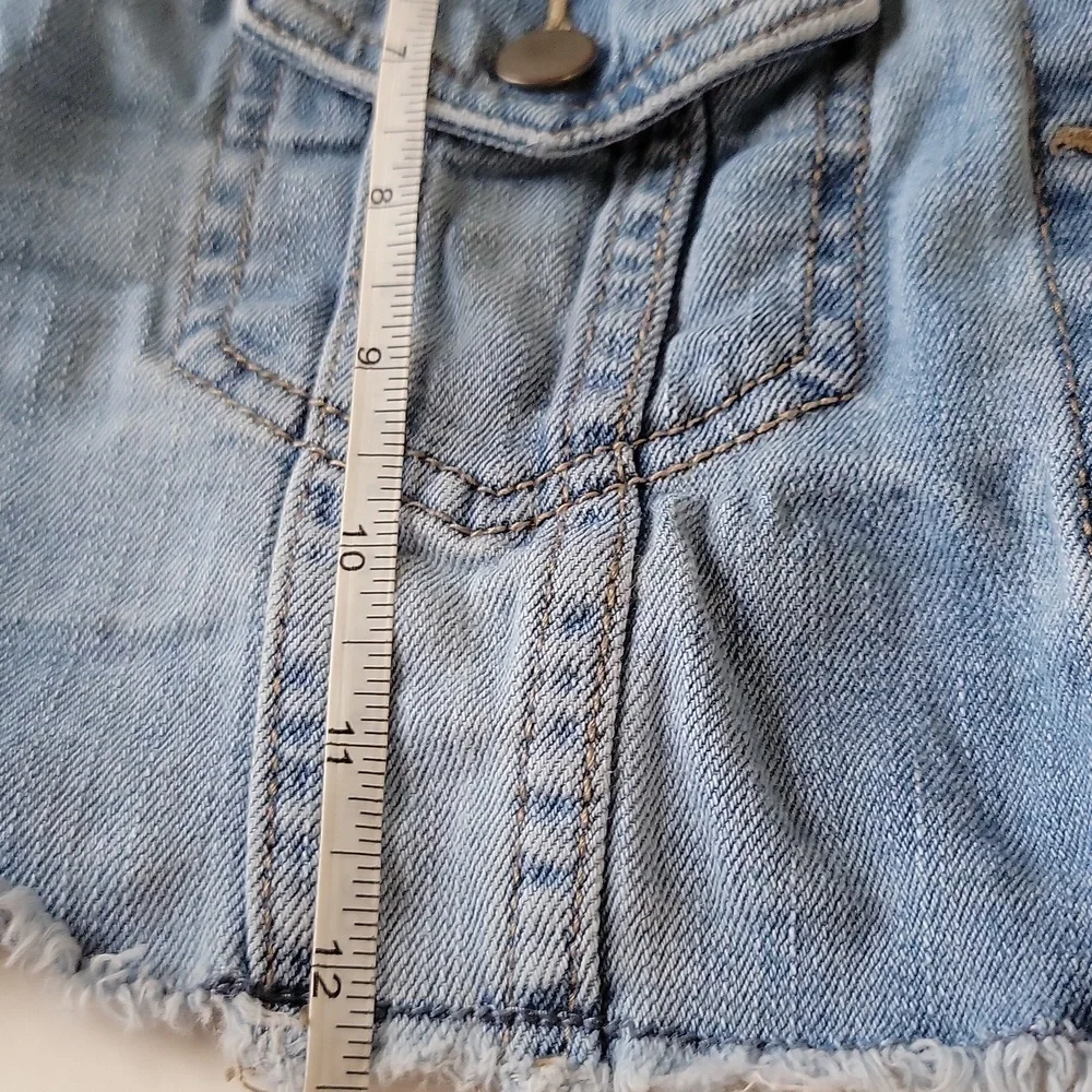 Wonder Nation Cropped Raw Hem Denim Jacket Distressed Blue Girls S 6-6X